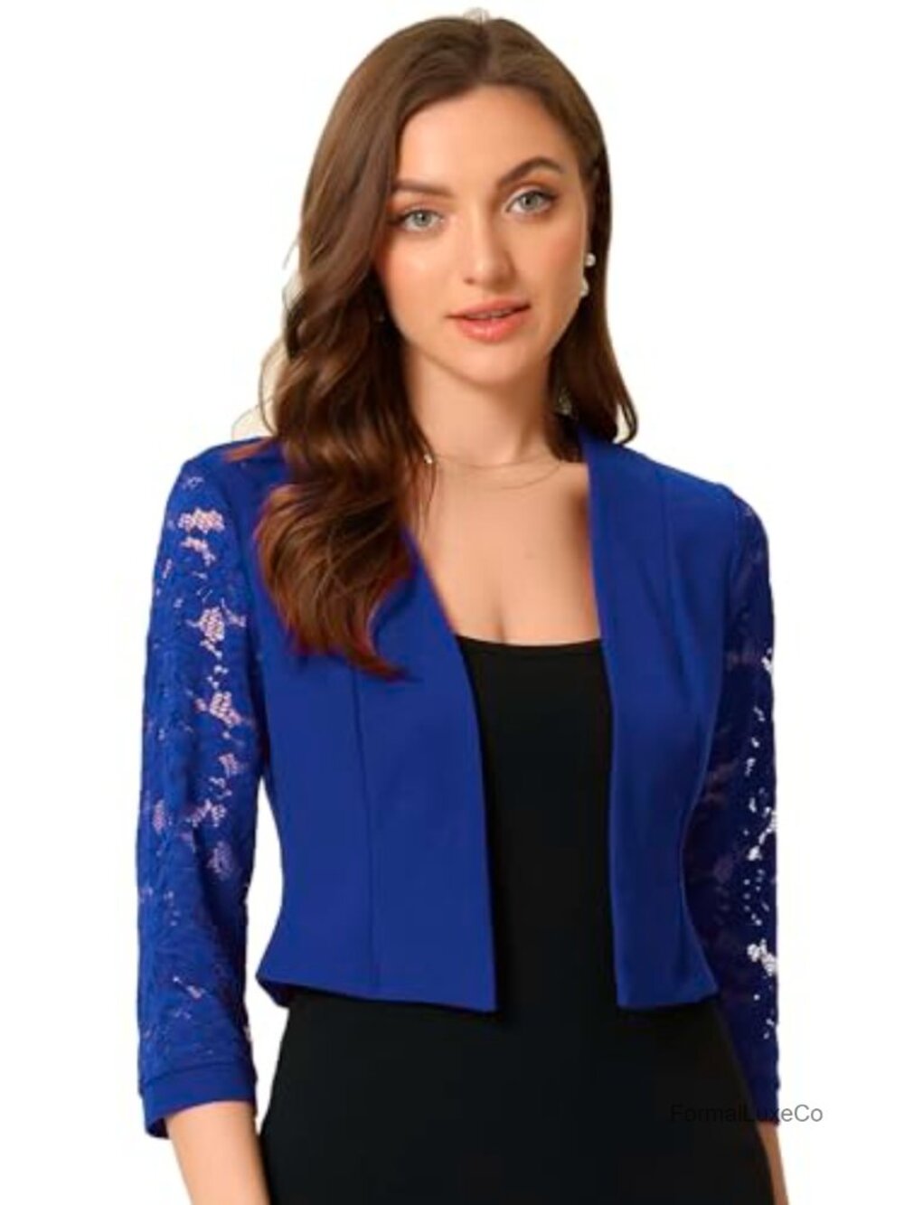 Lace Shrug Women 3/4 Sleeve Open Front Floral Bolero Cardigan